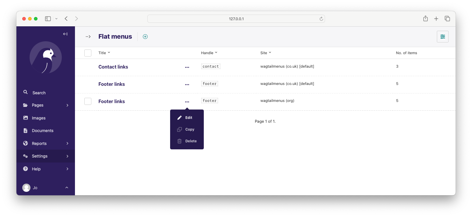 Managing flat menus via the CMS — wagtailmenus 4.0.6 documentation