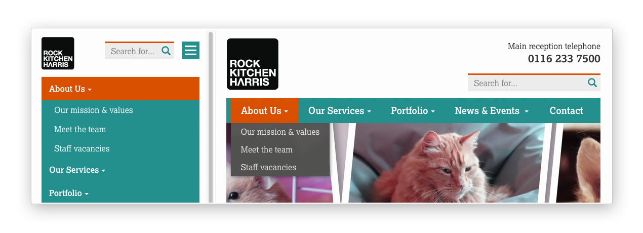 Screenshot showing a multi-level navigation where a parent page becomes a toggle for accessing children